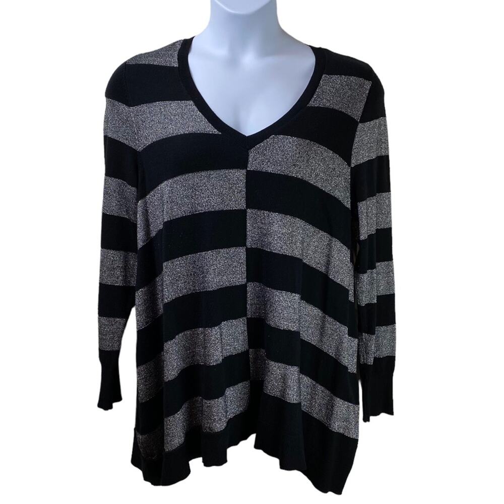 Lane Bryant Metallic Silver Black V Neck Sweater Size 18/20